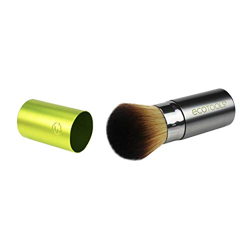 EcoTools Travel Kabuki Makeup Brush for Foundation, Blush, Bronzer, and Powder, Retractable, Green, Aluminum, Travel Friendly an