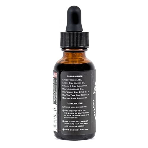 Badass Beard Care Beard Oil For Men - The Bushwhacker Scent 1 Oz - All Natural Ingredients Keeps Beard And Mustache Full Soft An