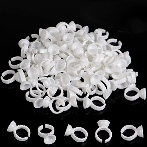 Btartbox 300Pcs Tattoo Rings Cups Disposable Glue Holder Plastic Tattoo Ink Pigment Ring Adhesive Makeup Rings Palette For Eyela