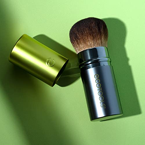 EcoTools Travel Kabuki Makeup Brush for Foundation, Blush, Bronzer, and Powder, Retractable, Green, Aluminum, Travel Friendly an