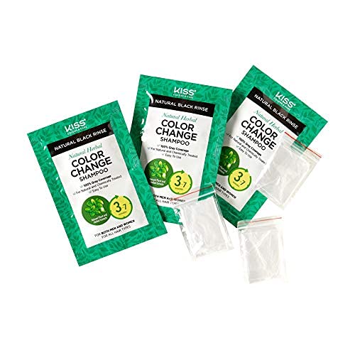 Kiss Quick Cover Natural Herbal Color Change Shampoo 3 Pouches (2 Pack, Shampoo&Mascara (Natural Black))