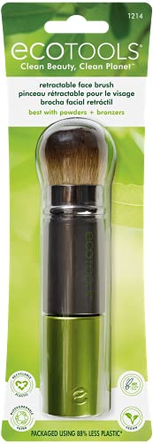 EcoTools Travel Kabuki Makeup Brush for Foundation, Blush, Bronzer, and Powder, Retractable, Green, Aluminum, Travel Friendly an