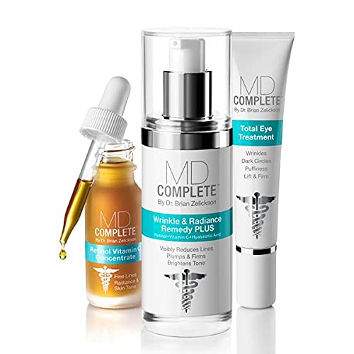 MD Complete Wrinkle Radiance Trio by Dr. Brian Zelickson - Professional Dermatologist Skincare with Retinol, Vitamin C, Peptides
