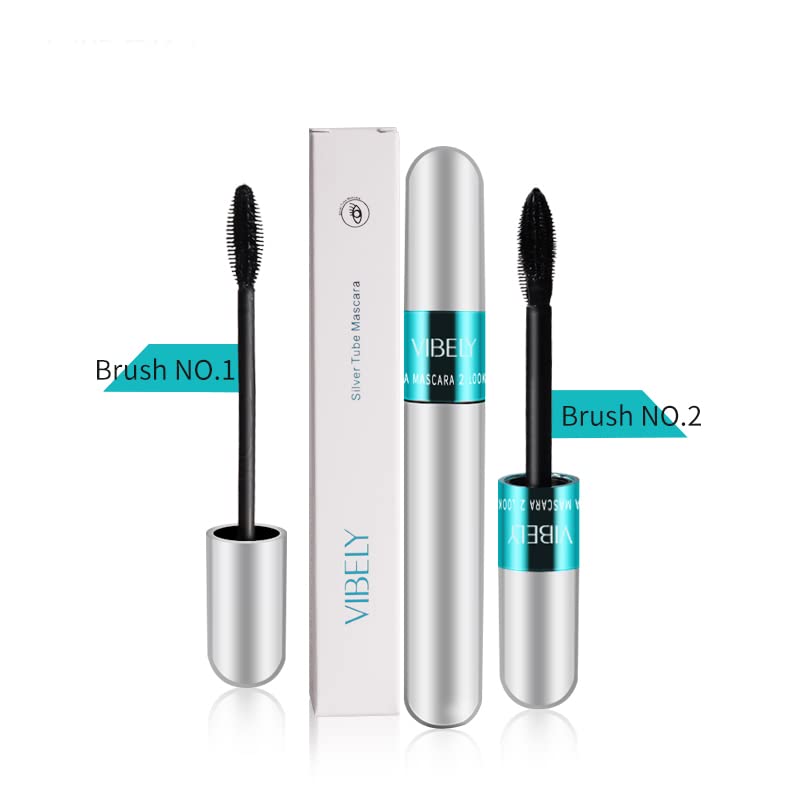 KUNSHNBEI 4 Pack VIBELY Mascara - 5x Longer, Washable, 2 in 1 4D Silk Fiber, No Clumping, Long-lasting Black