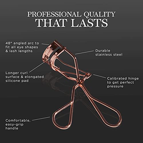 Brilliant Beauty Eyelash curler with Satin Bag & Refill Pads - Award Winning - No Pinching, Just Dramatically curled Eyelashes f