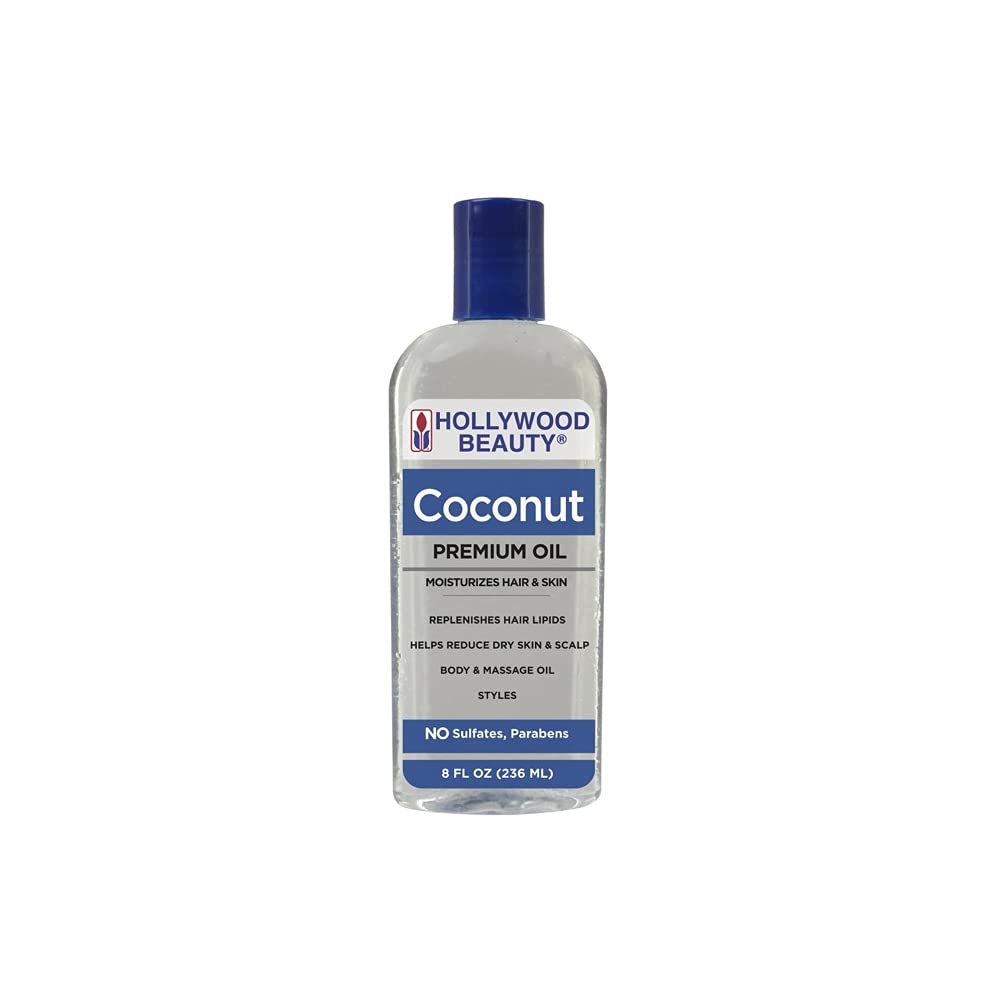 Hollywood Beauty Coconut Hair Oil, 8oz Bottle, Moisturizes Hair & Skin, Replenishes Important Hair Lipids, Body & Massage Oil, H