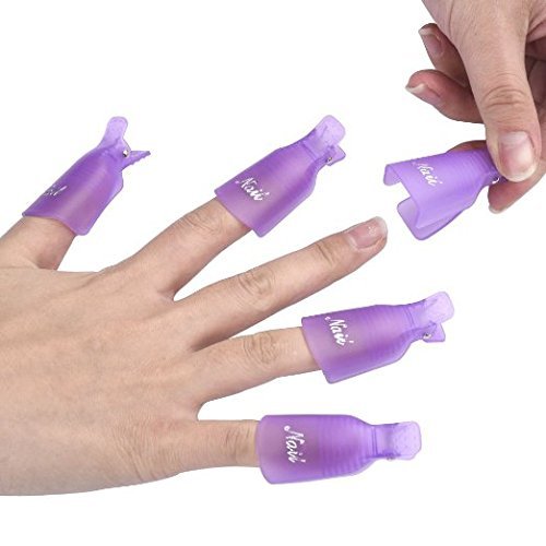 Himo 10Pc Plastic Acrylic Nail Art Soak Off Cap Clip Uv Gel Polish Remover Wrap Tool (Purple)