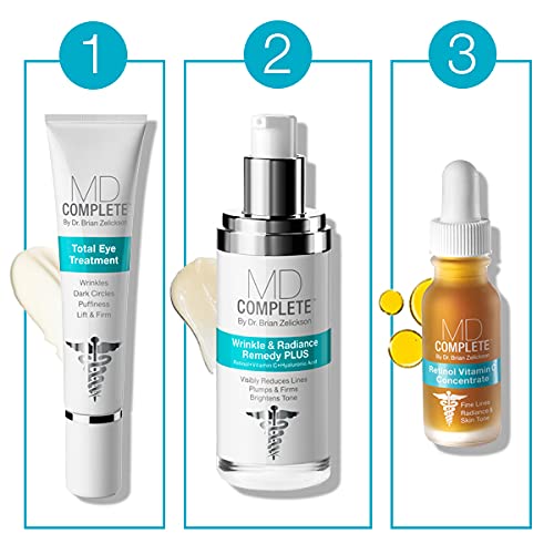 Md Complete Wrinkle Radiance Trio By Dr. Brian Zelickson - Professional Dermatologist Skincare With Retinol, Vitamin C, Peptides