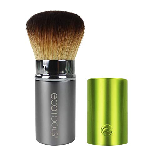 EcoTools Travel Kabuki Makeup Brush for Foundation, Blush, Bronzer, and Powder, Retractable, Green, Aluminum, Travel Friendly an