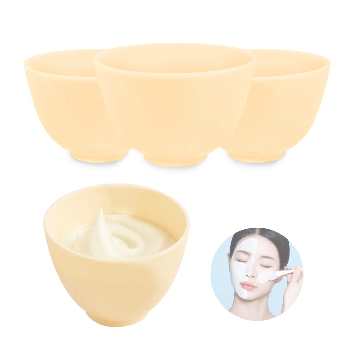 FERCAISH 4Pcs Diy Face Mask Mixing Bowl, Microwavable Silicone Facial Mud Bowl Cosmetic Beauty Tool for Home Salon (Yellow)