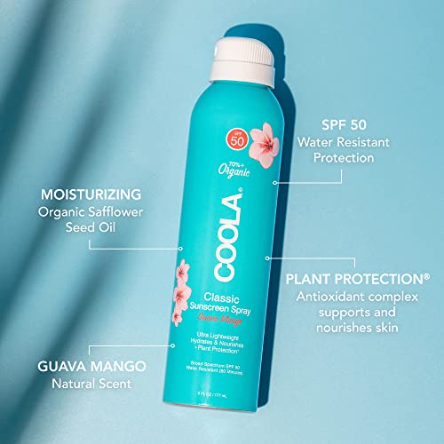Coola Organic Sunscreen Spf 50 Sunblock Spray, Dermatologist Tested Skin Care For Daily Protection, Vegan And Gluten Free, Guava