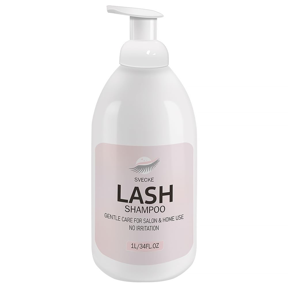 SVECKE Lash Shampoo 34 fl.oz/1 L, Eyelash Shampoo for Lash Extension, Eyelash Extension Cleanser, Lash Eyelid Foam Cleaning Kit 