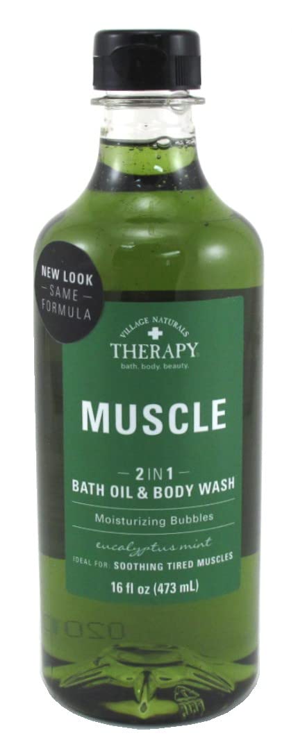 Village Nat. Muscle 2-In-1 Bath Oil & Body Wash 16 Ounce (473Ml) (Pack Of 2)