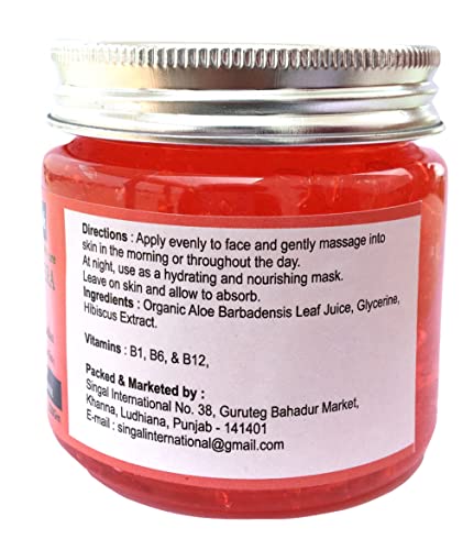 Raslok Aloe Vera Gel Pure Natural Organic Aloe Gel For Moisturizing Face Skin & Hair Care (Hibiscus, 7.76 Oz)