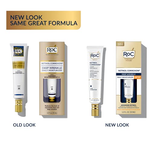 Roc Retinol Correxion Deep Wrinkle Daily Face Moisturizer With Sunscreen Spf 30, Skin Care Treatment For Fine Lines, Dark Spots,