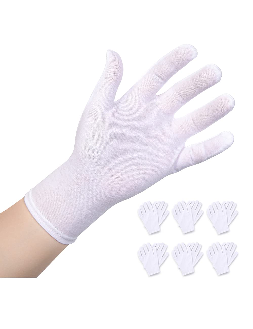 Donfri 6 Pairs White Moisturizing Gloves Overnight Cotton Gloves for SPA, Dry Hands Eczema, Hand Care, Day and Night Healing,Reu