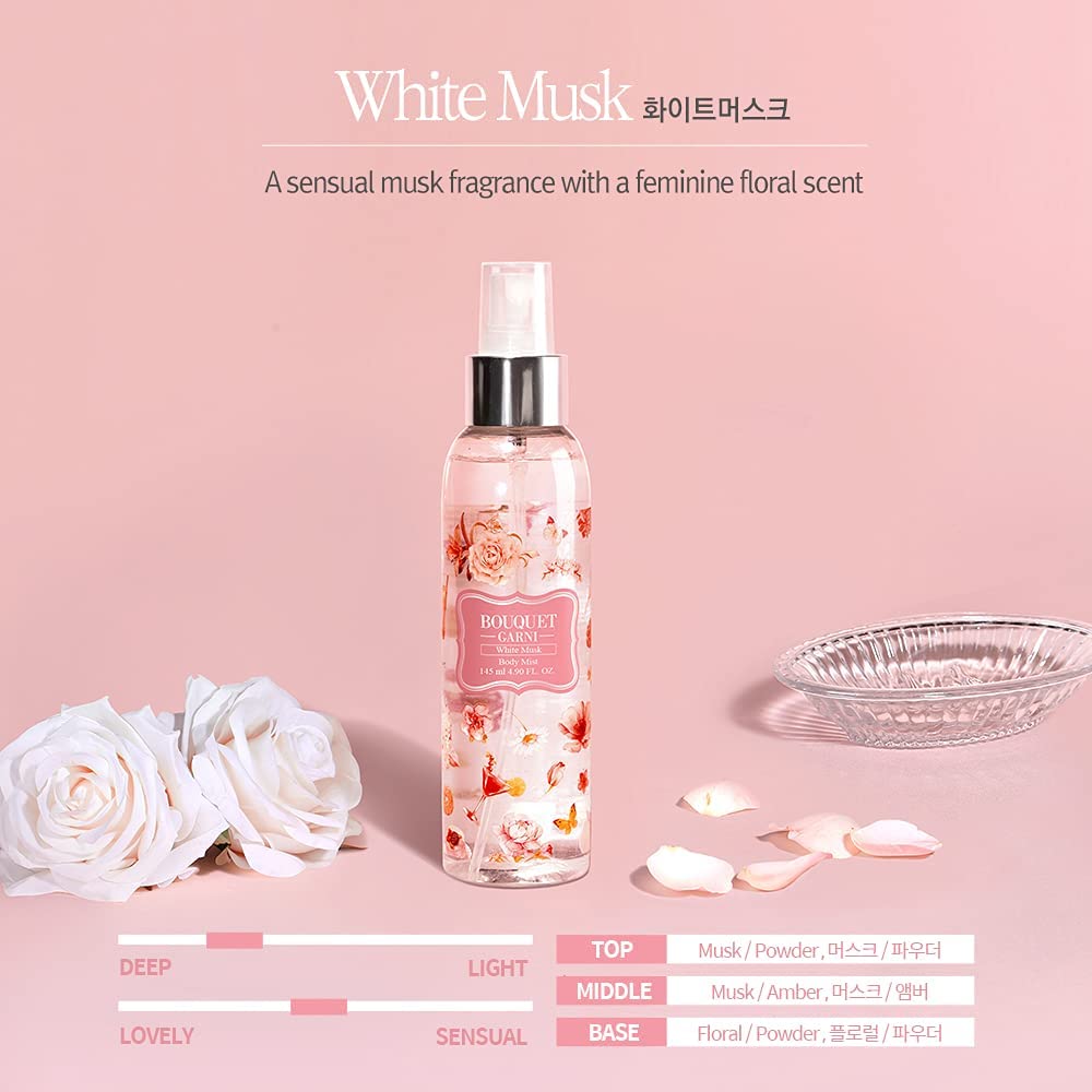 Bouquet Garni Body Mist White Musk Fragrance - Long-Lasting Moisture & Fragrance, Mist For Women, Low Irritation (Containing Vit