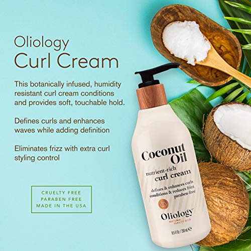Oliology Coconut Oil Curl Cream - Defines & Enhances Curls & Waves | Botanically Infused | Conditions & Reduces Frizz | Made in