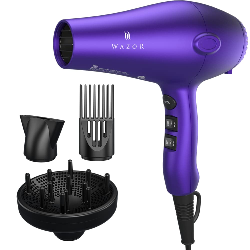 Wazor Lightweight Hair Dryer with Diffuser, Negative Ionic Professional 1875W Blow Dryer with 2 Speed 3 Heat Settings Cool Shot 