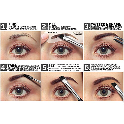 Aesthetica Brow Contour Kit 16-Piece Eyebrow Makeup Palette Set 6 Eyebrow Powders, 5 Eyebrow Stencils, Spooliebrush Duo, Tweezer