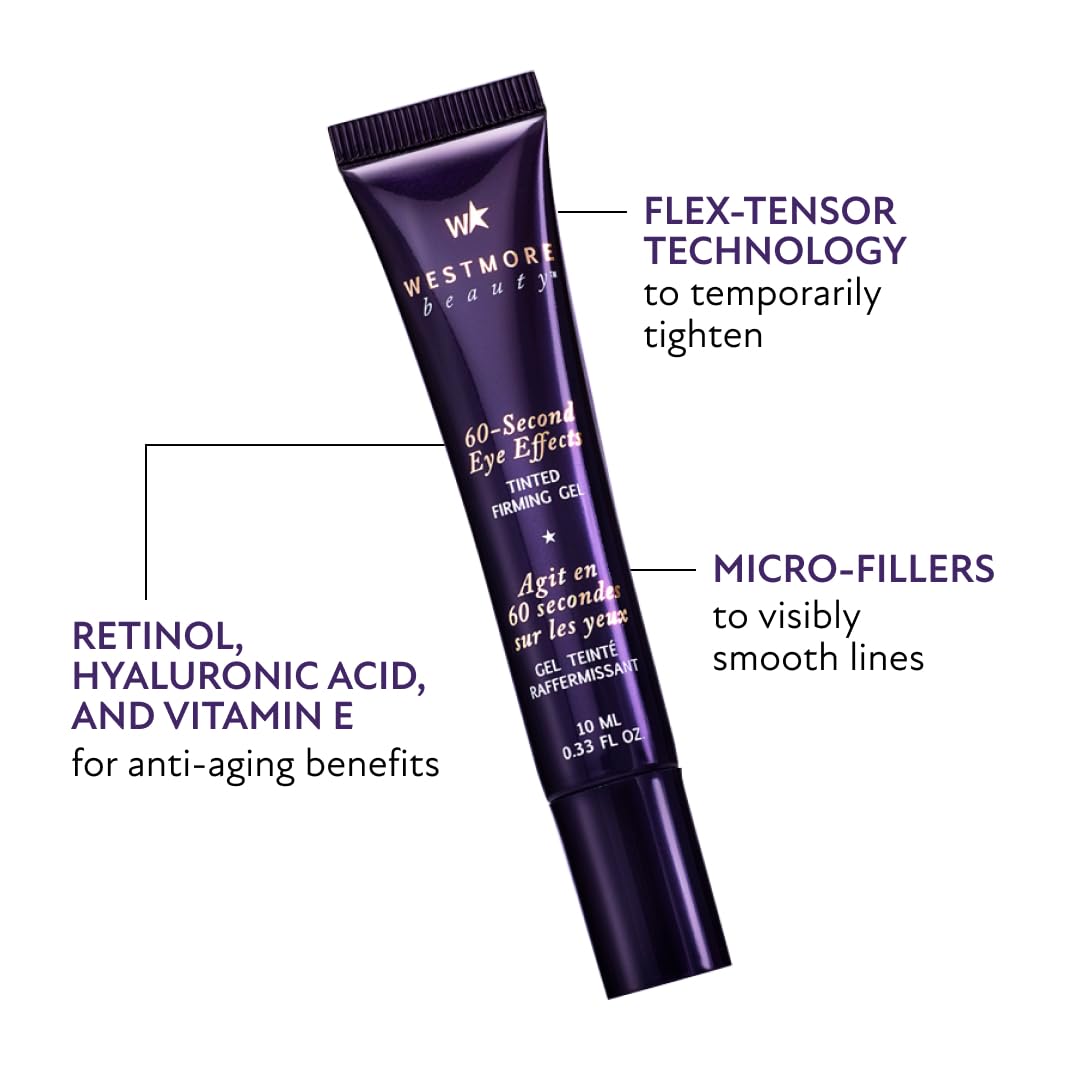 Westmore Beauty 60 Second Eye Effects Tinted Firming Gel - Instant Tightening Serum, Under-Eye Cream For Puffiness And Bags - Li