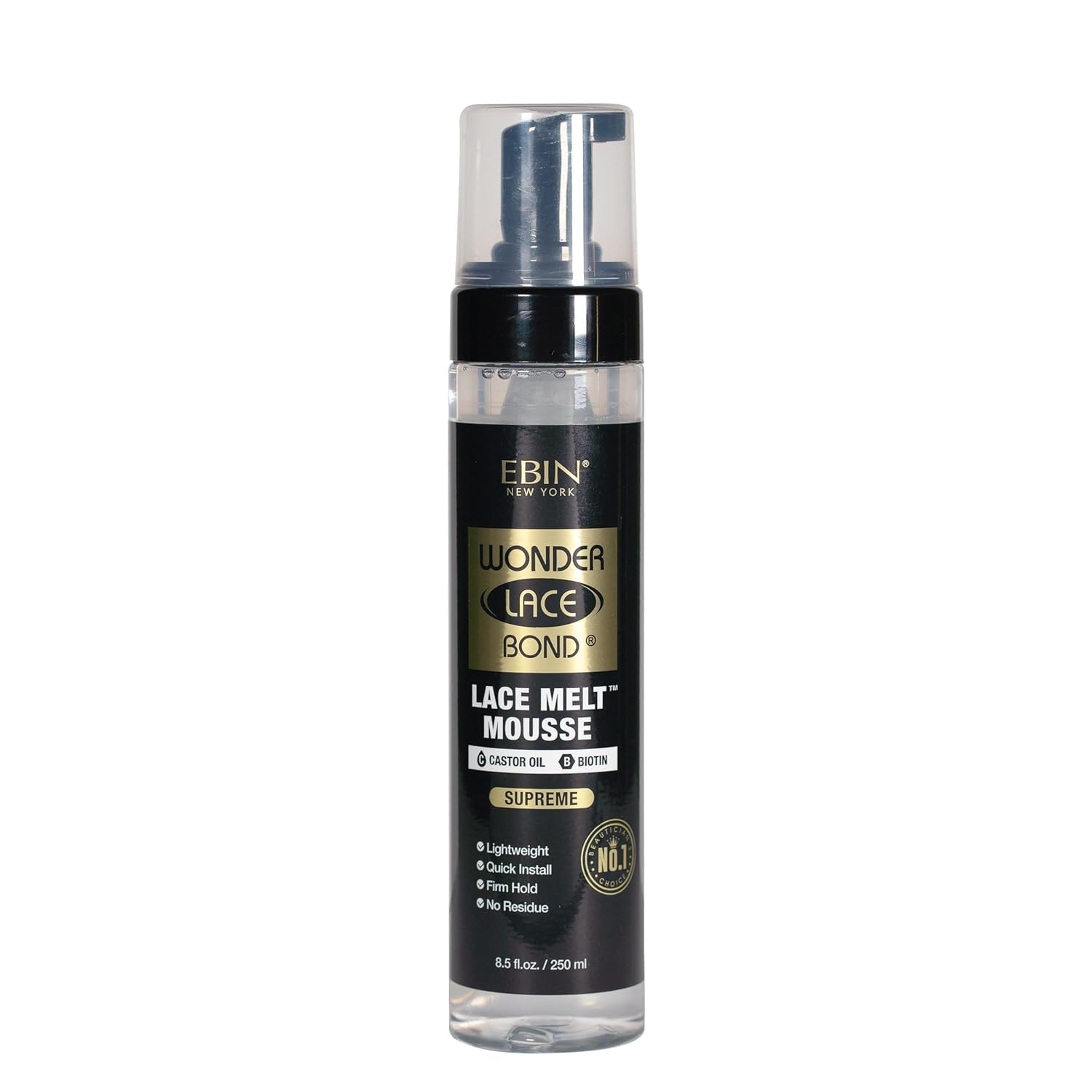 Wonder Lace Bond Lace Melt Mousse 8.5oz/250ml- Extreme Firm Hold (Supreme) | Biotin + Castor Oil | No Residue, Long Lasting Form