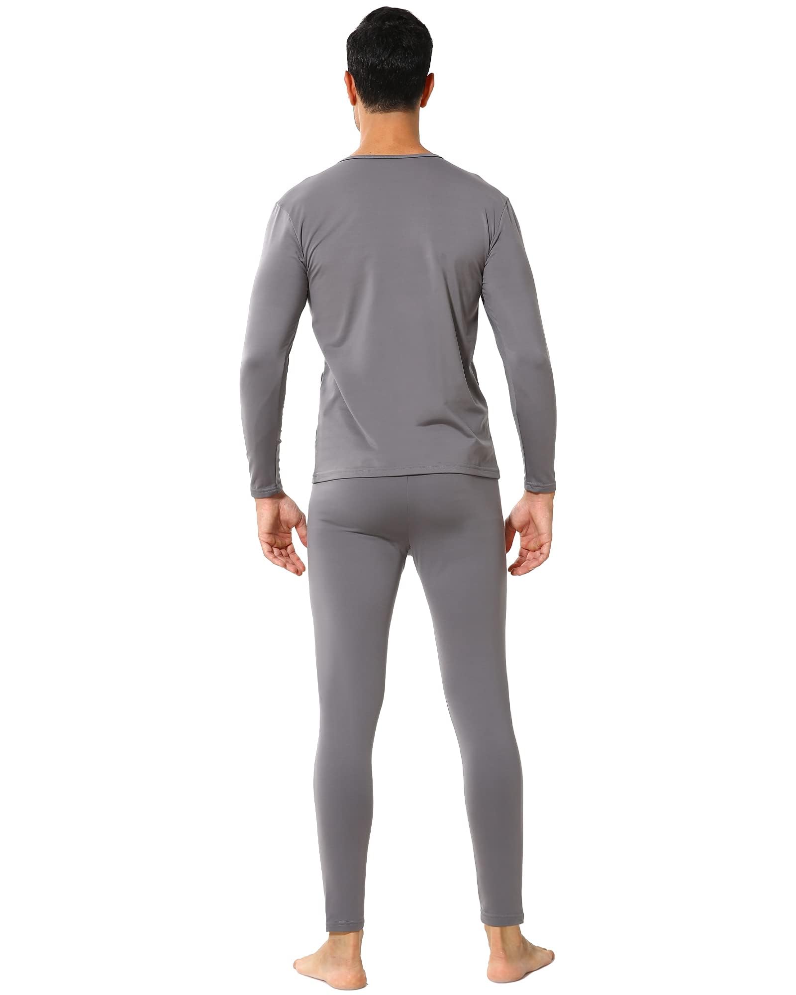 Vicherub Thermal Underwear for Men Fleece Lined Long Johns Base Layer Top and Bottom Set for cold Weather grey M