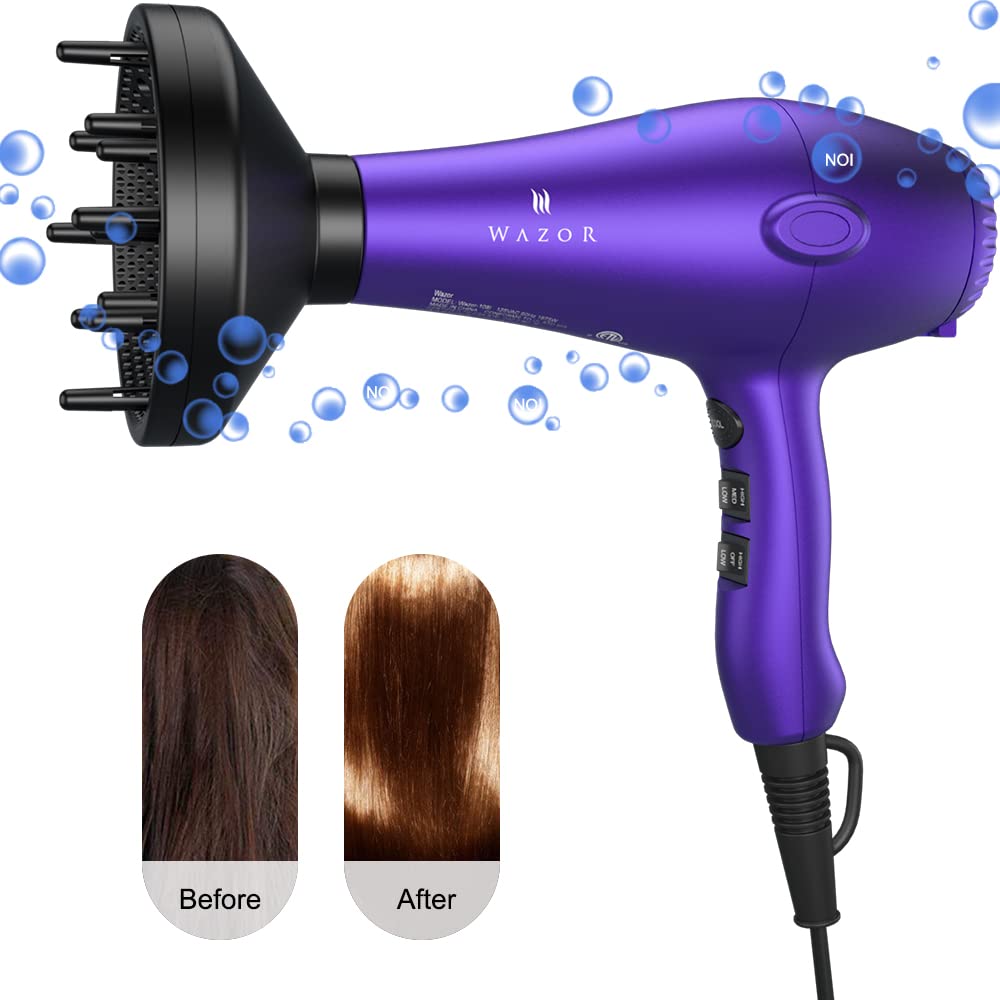 Wazor Lightweight Hair Dryer With Diffuser, Negative Ionic Professional 1875W Blow Dryer With 2 Speed 3 Heat Settings Cool Shot