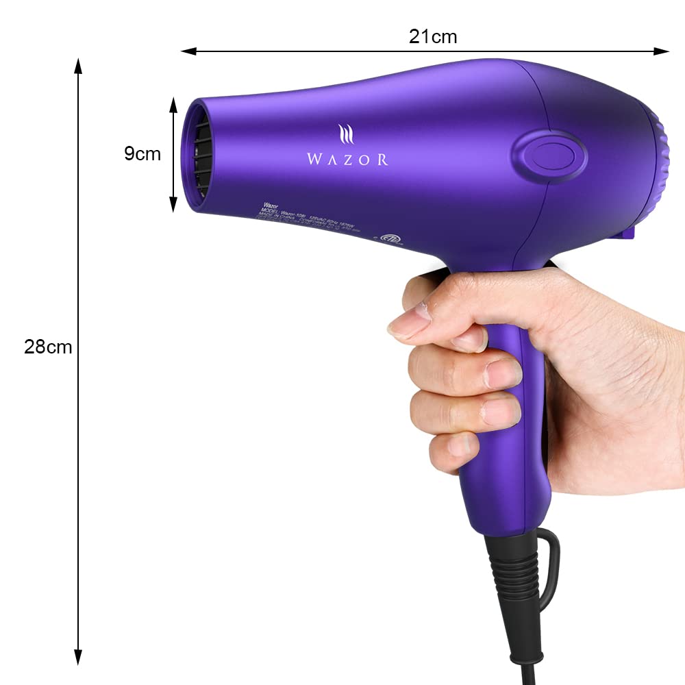 Wazor Lightweight Hair Dryer With Diffuser, Negative Ionic Professional 1875W Blow Dryer With 2 Speed 3 Heat Settings Cool Shot
