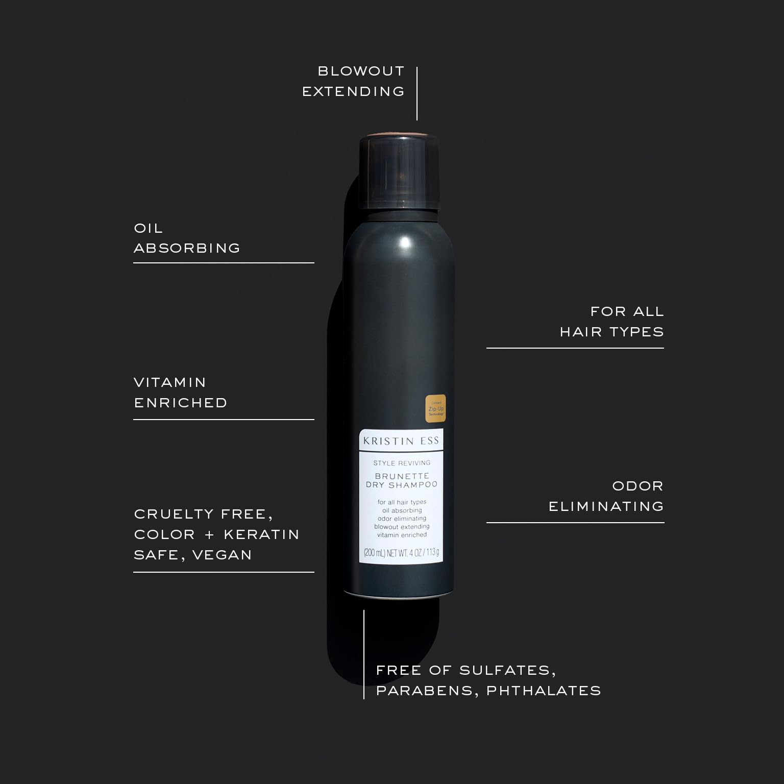 Kristin Ess Hair Brunette Dry Shampoo For Dark + Brown Hair With Vitamin C, For Oily Hair, Dry Shampoo Powder Spray For Women, V