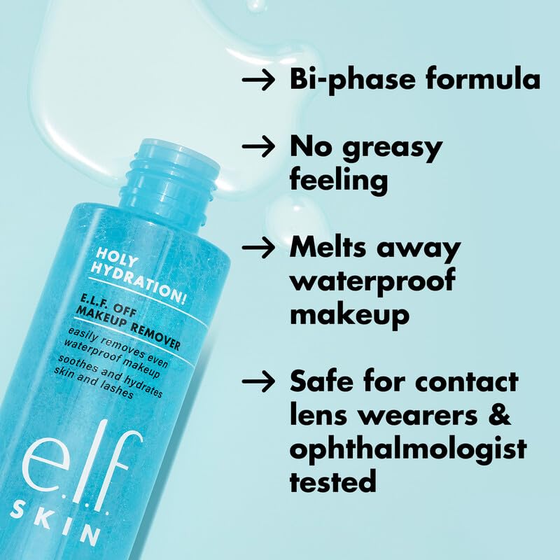 e.l.f. SKIN Holy Hydration Off Makeup Remover, Liquid Makeup Remover For Eye, Lip & Face Makeup, Gentle Formula, Vegan & Cruelty