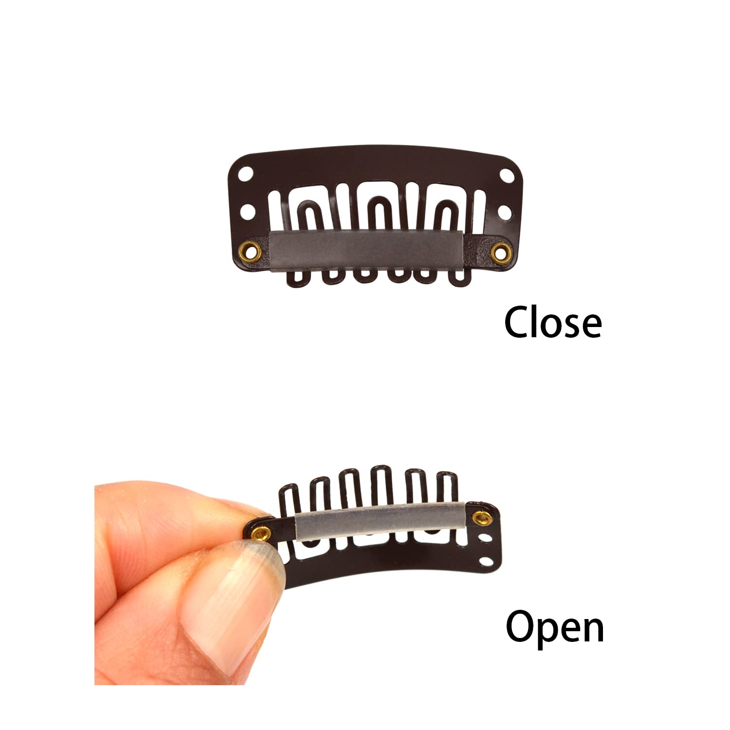 50 Pcs Metal U-Shape Snap Clips 32Mm 6-Teeth Wig Clips With Rubber For Hair Extensions Hairpieces (Dark Brown)