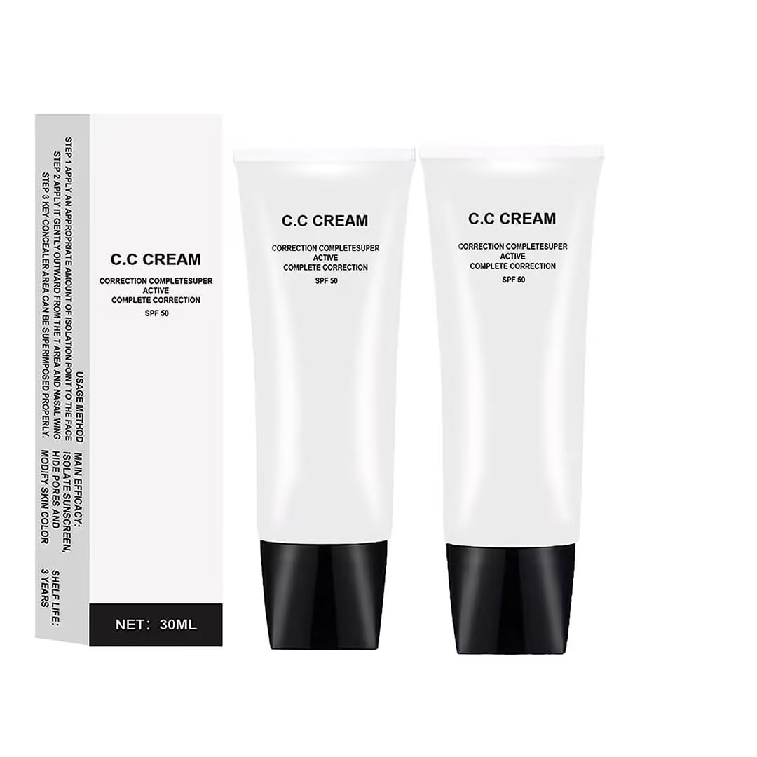 WEISPO 2pcs Skin Tone Adjusting CC Cream SPF 50, New Cosmetics CC Cream, Pre-makeup Primer Moisturizing Skin Concealer Brighteni