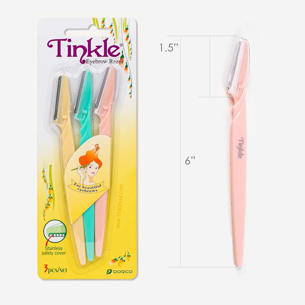 Dorco Tinkle Eyebrow Razors | 15-Pack (5 Packs Of 3) | Eyebrow Trimmer & Dermaplaning Tool | Safe & Easy Facial Hair Removal | S