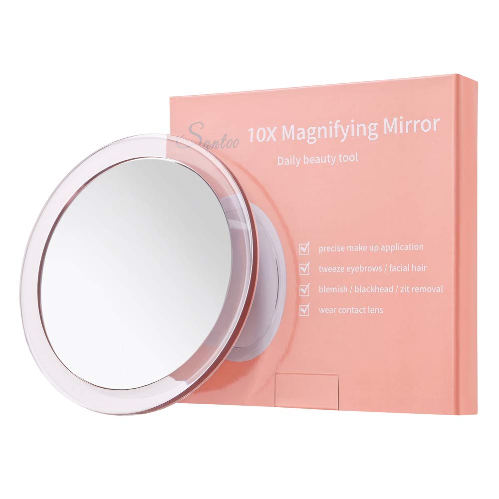Santoo 10X Magnifying Mirror With 3 Mounting Suction Cups Use For Precise Makeup - Eyebrows/Tweezing - Blackhead/Blemish Removal