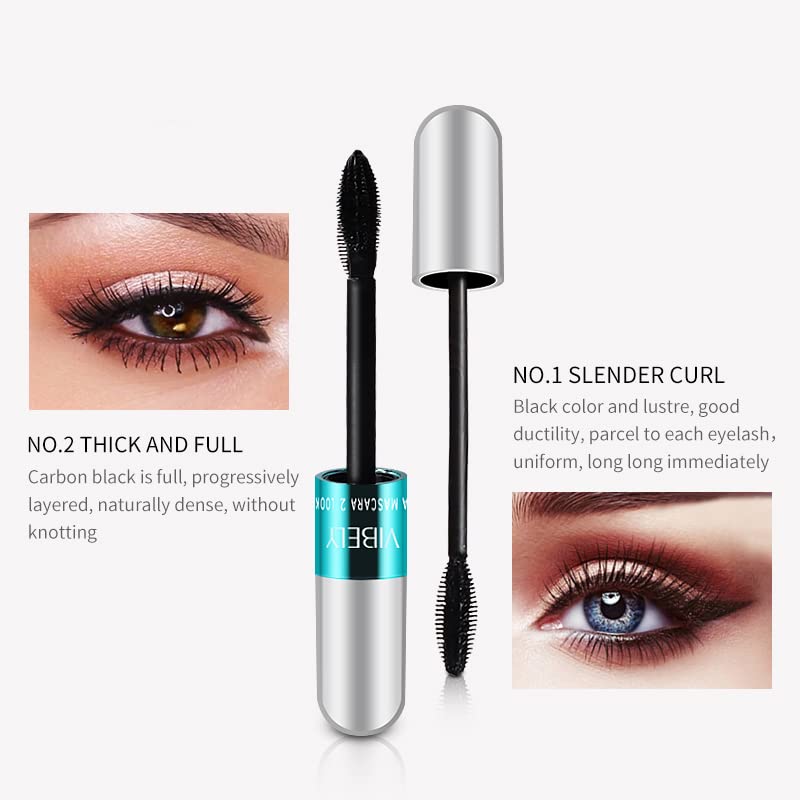 KUNSHNBEI 4 Pack VIBELY Mascara - 5x Longer, Washable, 2 in 1 4D Silk Fiber, No Clumping, Long-lasting Black