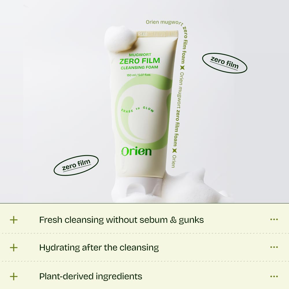 Orien Mugwort Zero Film Cleansing Foam 5.07 Fl.Oz, 150Ml ?Daily Makeup Blackhead Removal No Pore Clogging Korean Skincare Double
