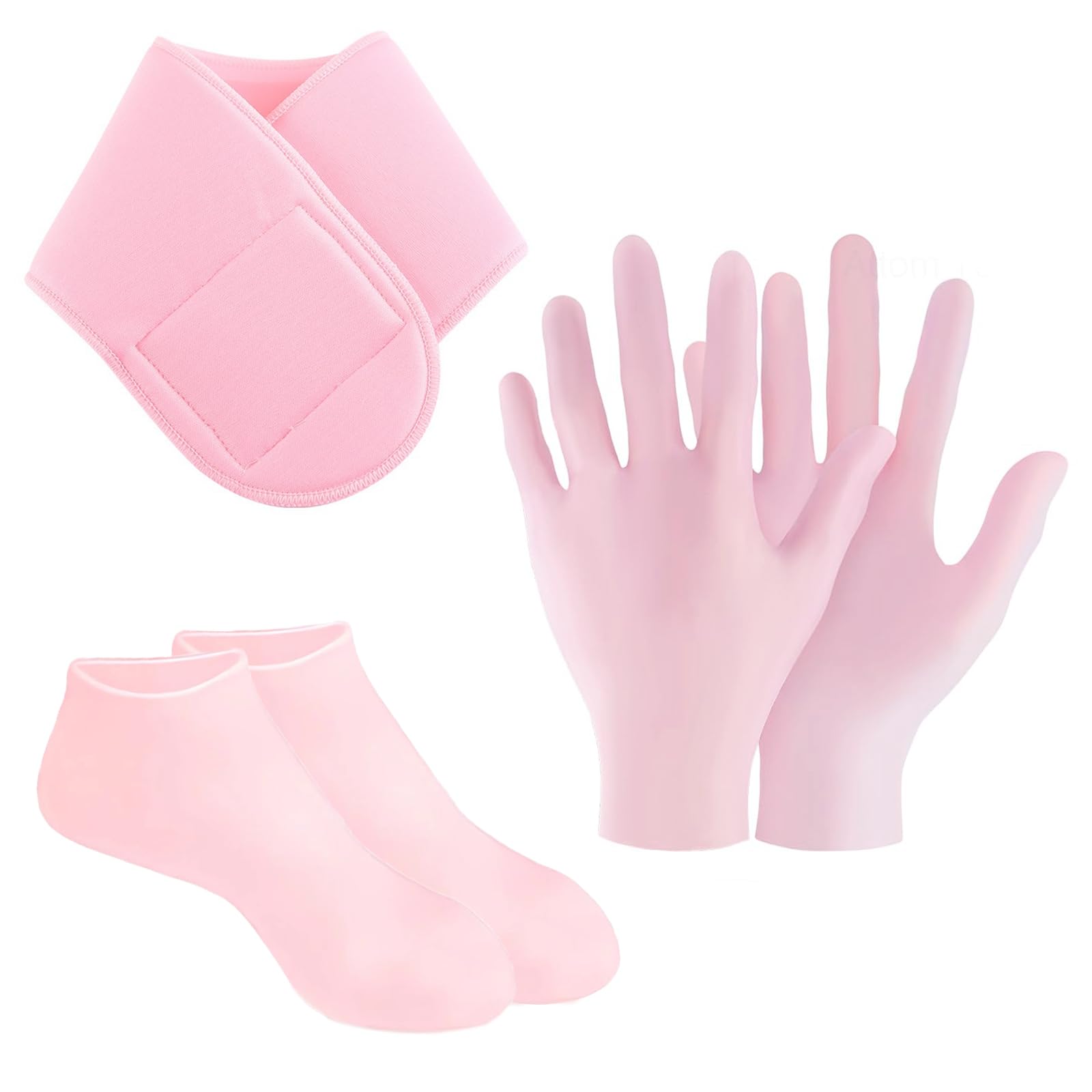 Zxfuture 3 Piece Moisturizing Glove Socks Neck Strap Set, Silicone Neck mask for reducing necklines, Silicone Gel Spa Socks for 