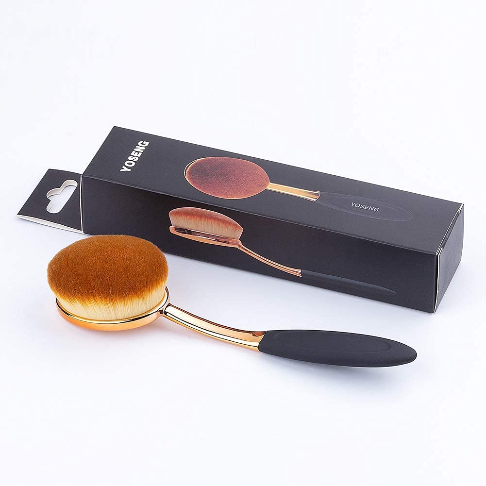 Large Rose Gold Foundation Contour Round Toothbrush Oval Makeup Brushes 4Pcs