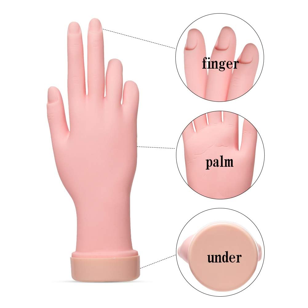 Aoraem Nail Trainning Hand Flexible Soft Practice Plastic Mannequin Hand Nails Tips Art Trainer Manicure Practice Hand Tool