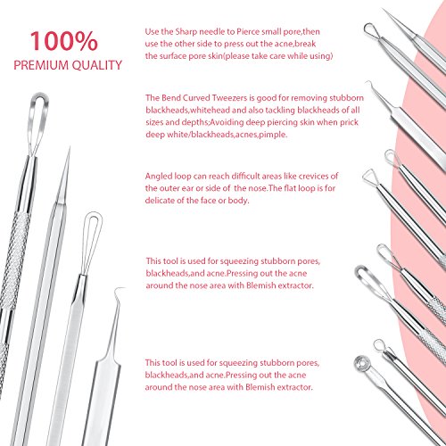 JPNK 6 PCS Blackhead Remover Comedones Extractor Acne Removal Kit for Blemish, Whitehead Popping, Zit Removing for Nose Face Too