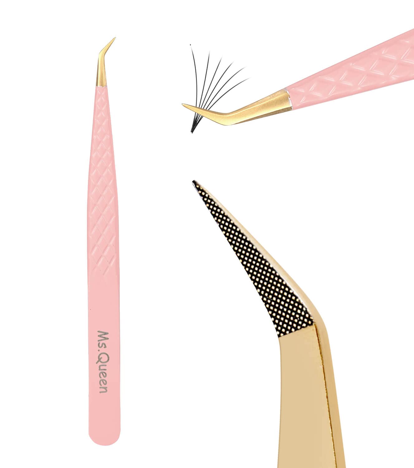 Ms.Queen Lash Tweezers for Eyelash Extensions, Professional Curved Tip Lashing Tweezers for Isolation and Individual Volume Lash