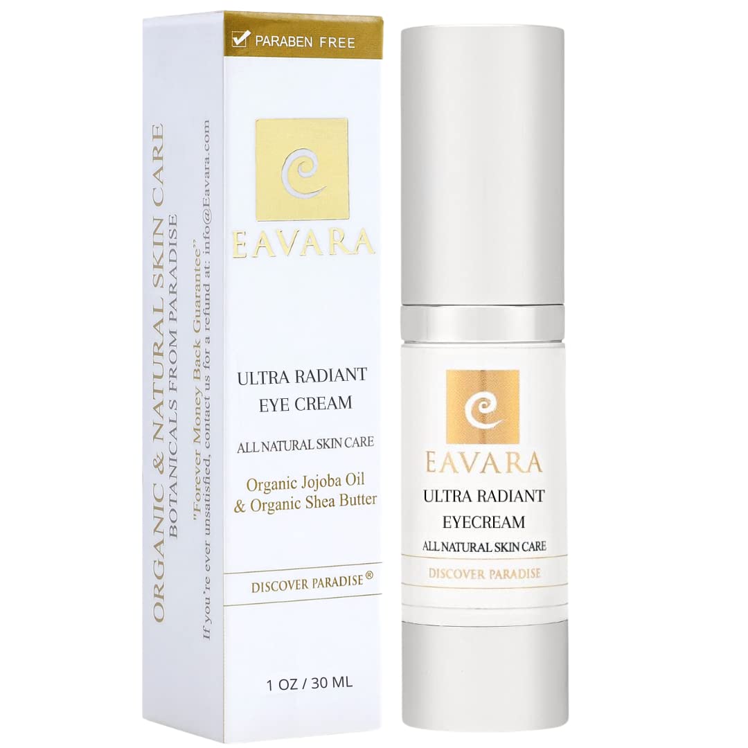 Eavara Organic Anti Aging Eye Cream for Dark Circles and Puffiness, Natural Under Eye Serum with Hyaluronic Acid, Jojoba Oil, Vi