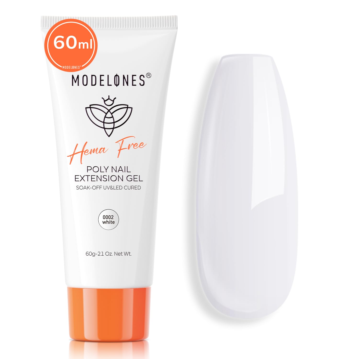 modelones Poly Nail Gel, Hema-Free 60 ML Milky White Poly Extension Gel Nail Enhancement Thickening Pure White Builder Overlays 