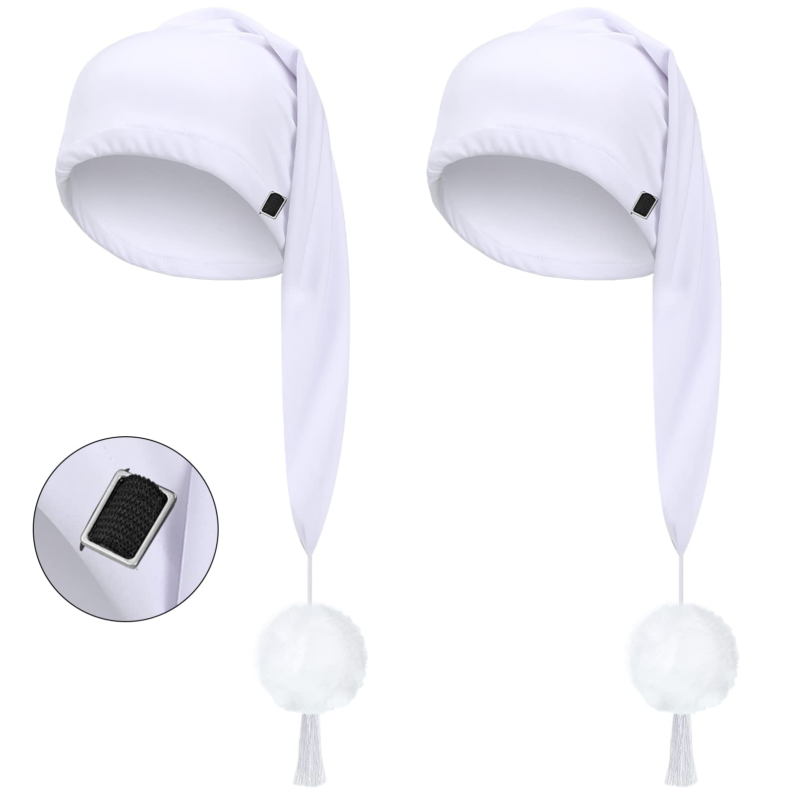 2 Pcs Silk Night Sleeping Cap Men Adjustable Stocking Cap Drawstring Night Sleeping Cap with Pom Ball for Daily Use (White)
