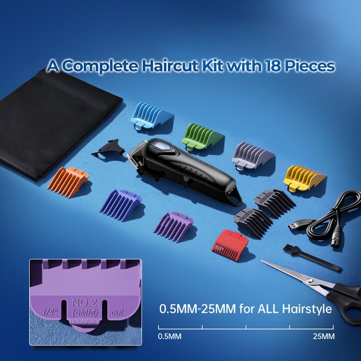 Hair Clippers For Men&Women Professional, Low Noise Cordless Hair Cutting Kit With 10 Color Combs, Led Display, Men Gifts, 5H Be