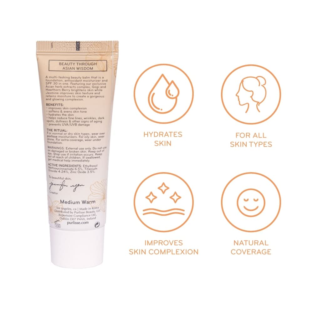Purlisse Perfect Glow Bb Cream Spf 30: Clean & Cruelty-Free, Medium Flawless Coverage, Hydrates With Jasmine | Tan Deep 1.4Oz