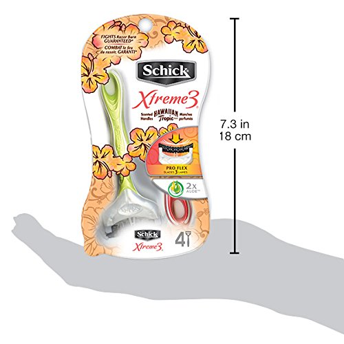 Schick Xtreme3 Women'S Disposable Razors With Hawaiian Tropic Scented Handles, 4-Count (Pack Of 2)