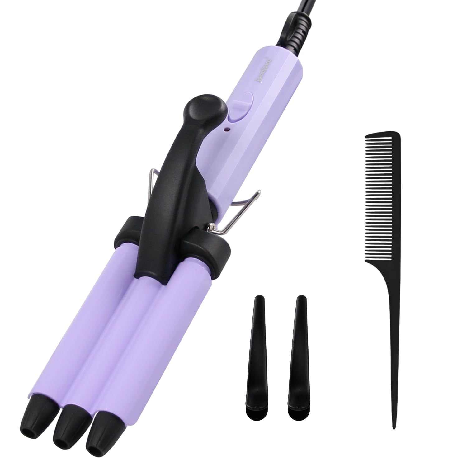 Mini Hair Crimper, janelove 1/2 Inch Beach Waves Curling Iron, Hair Waver for Short & Medium Hair with 3 Ceramic Barrels, Home a