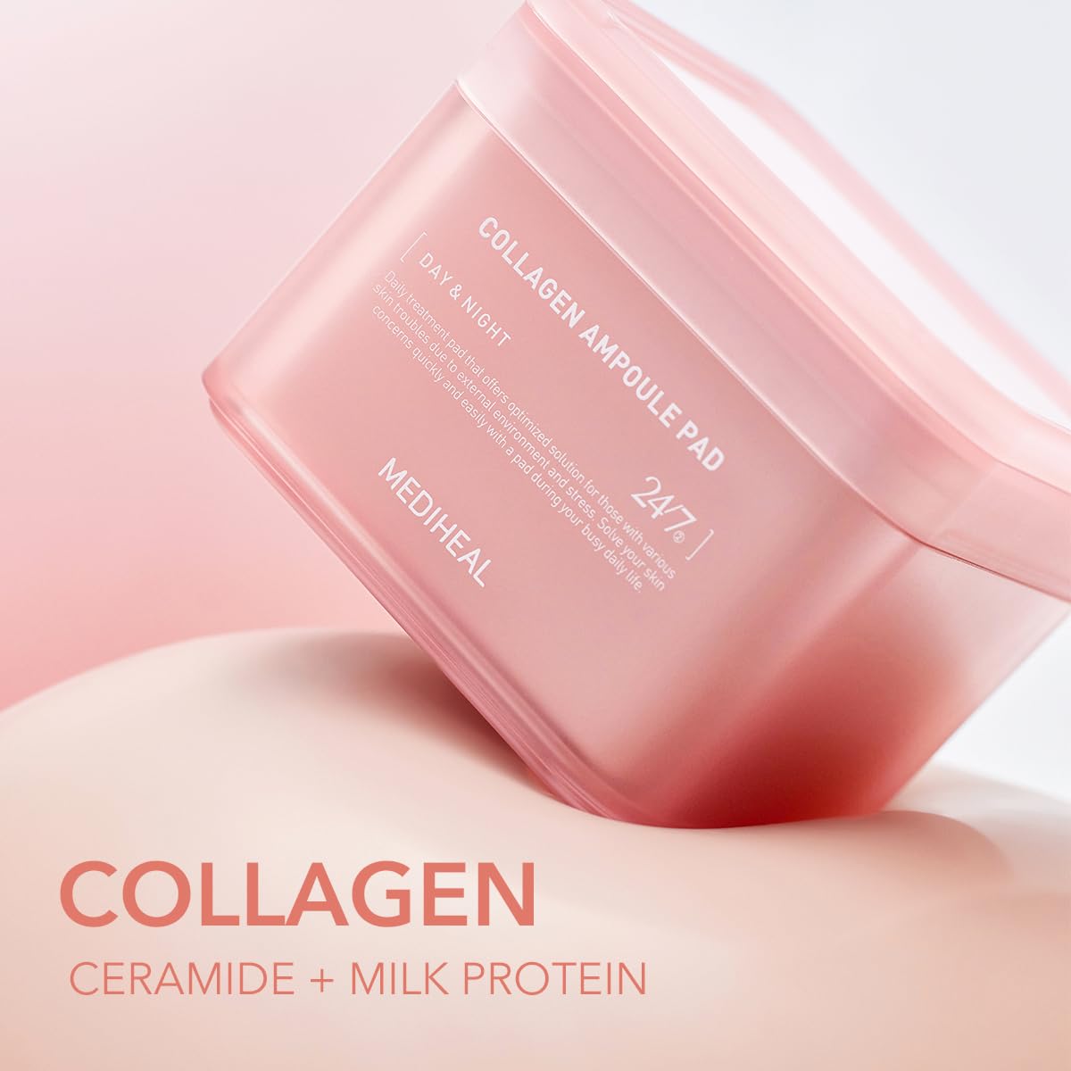 (Only Refill) Mediheal Collagen Ampoule Pad (100 Pads) - Cotton Facial Toner Pads For Skin Firming & Restore Elasticity - Vegan